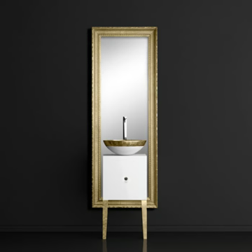 MONNALISA CLASS FILIGRANA WHITE/GOLD - Single wooden vanity unit with mirror by Glass Design - view 3